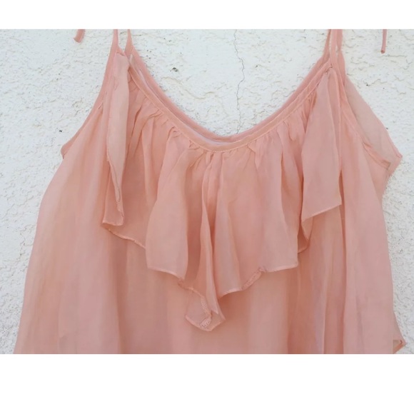 Aryn k silk ruffle strappy mini blush Barbie pink dress - Picture 2 of 5